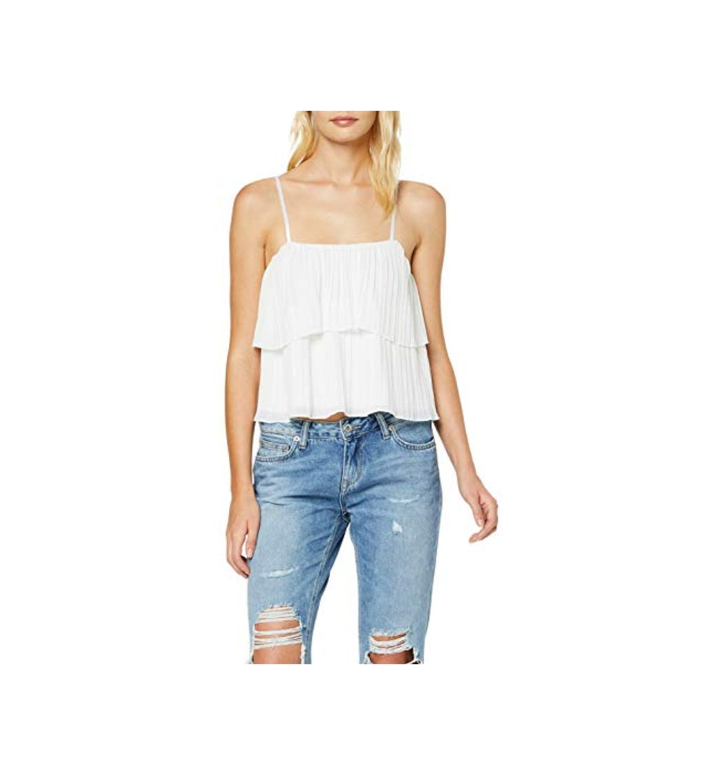 Moda New Look Pleated Strappy Layer Crop Camiseta, Blanco