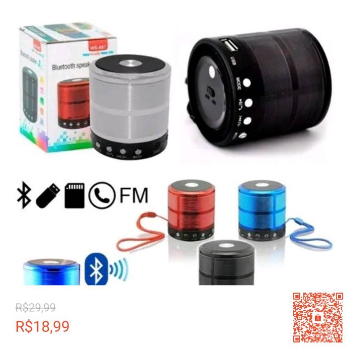 Fashion Caixa de som Grasep portátil bluetooth com Mp3 Fm Sd Usb -va