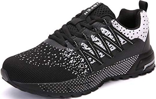 SOLLOMENSI Zapatillas de Deporte Hombres Mujer Running Zapatos para Correr Gimnasio Sneakers Deportivas Padel Transpirables Casual Montaña 43 EU H Negro Blanco