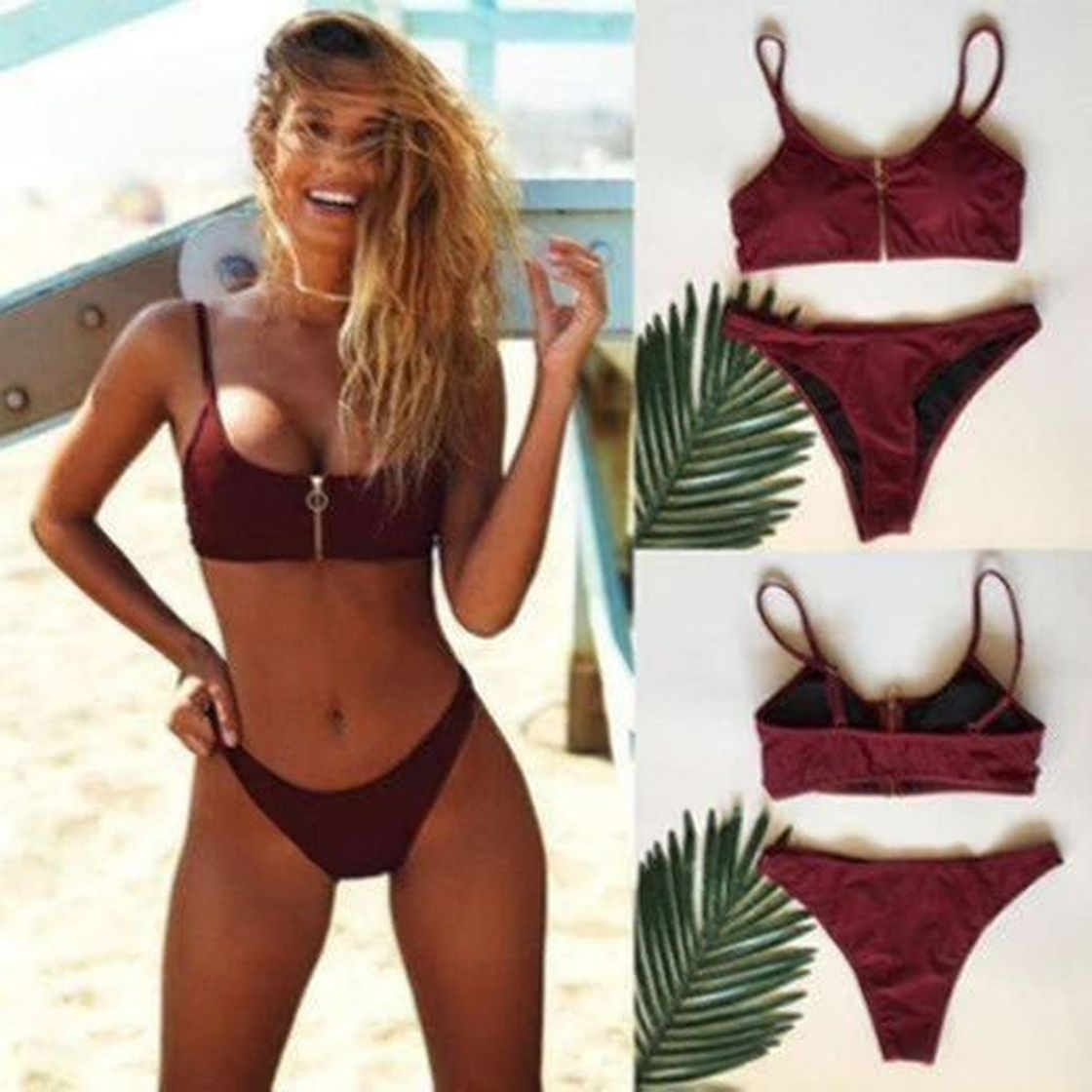 Social Logobeing Traje de Baño Bikini Mujer 2018 Cremallera Push-Up Acolchado Bañador Traje