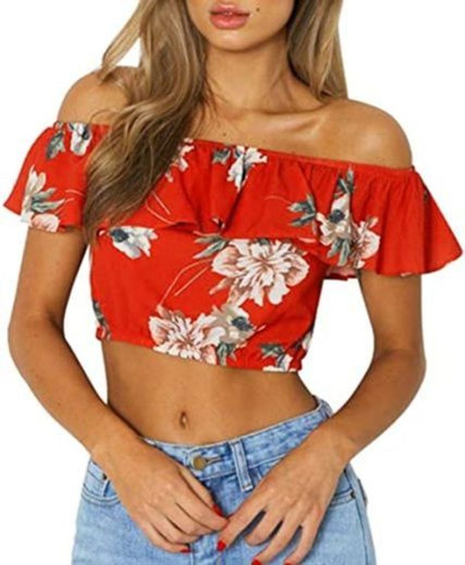 Social FAMILIZO Camisetas Sin Hombros Mujer Camisetas Mujer Manga Corta Algodón, Blouse For