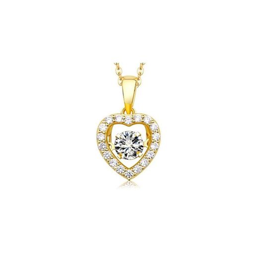 MEGA CREATIVE JEWELRY Collar Oro Corazón para Mujer Plata 925 con Cristales