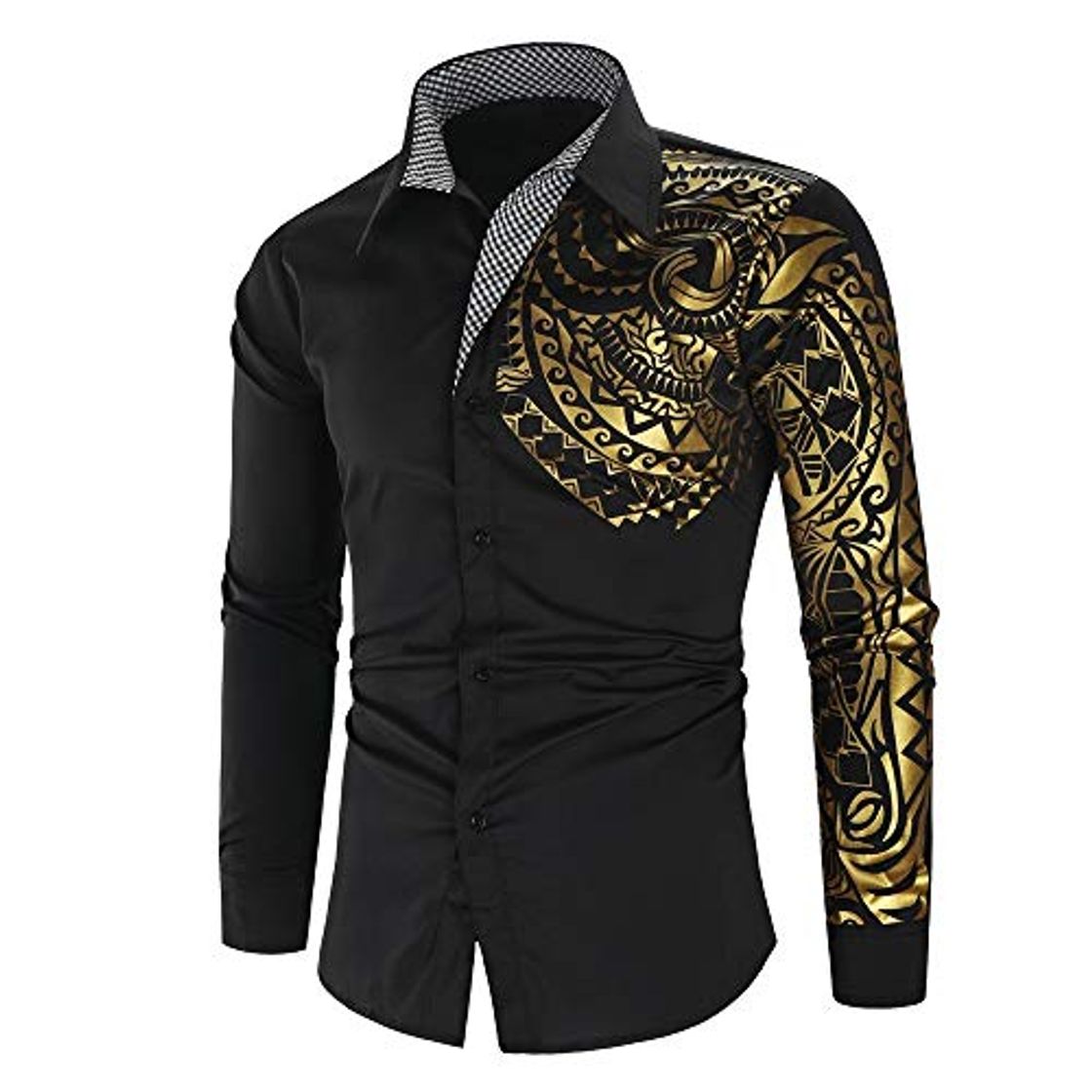 Moda Jinyaun Camisas Hombre Camisa Negra Dorada De Lujo para Camisa Masculina De