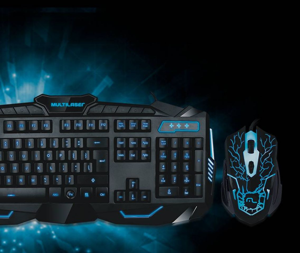 Social Combo Teclado e Mouse Gamer Com Fio Detalhes Azuis Multilase