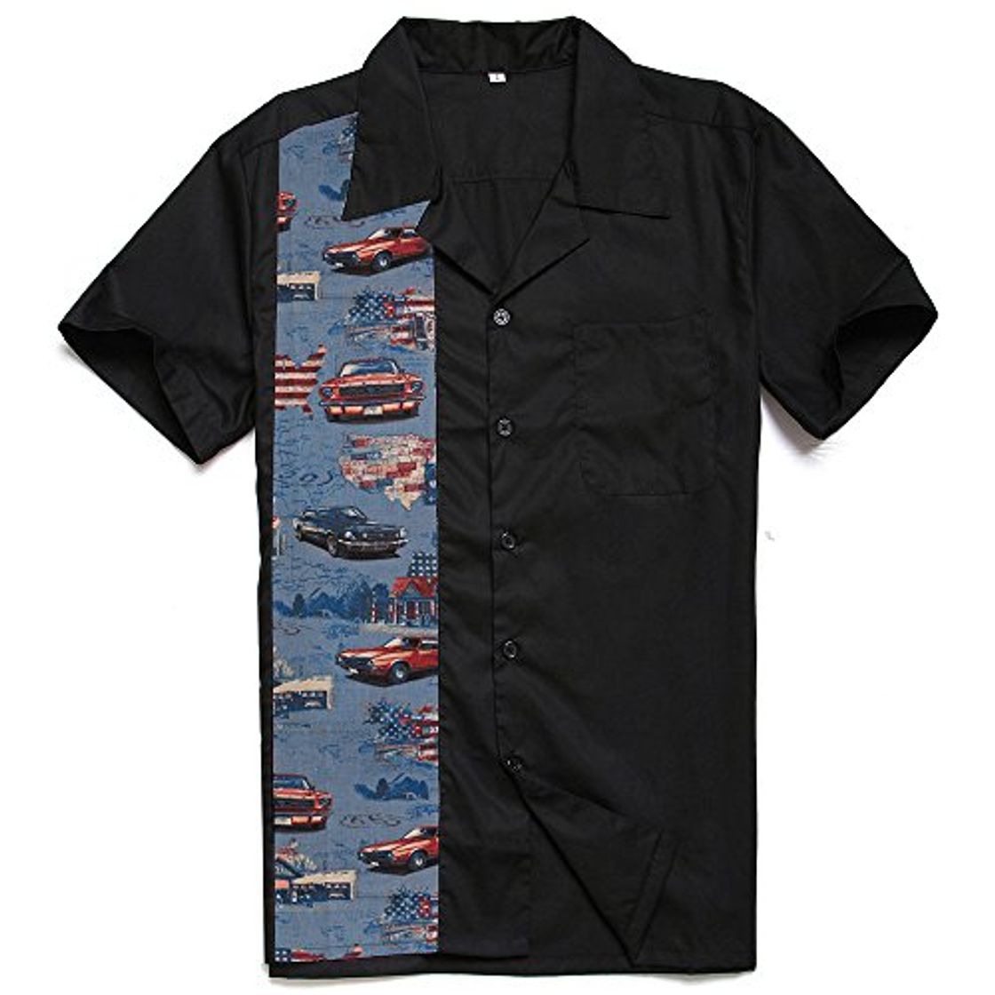 Moda Candow Look Hombres Negro Rockabilly Retro Bot¨®n Americano Classic Car Acampar Camisas