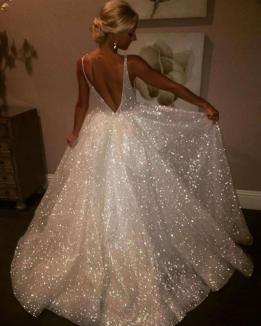 Moda Vestido de noivado com glitter 