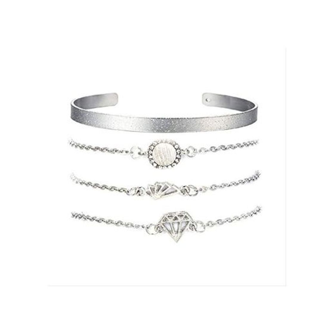 Fashion Conjunto de pulsera de cristal plateado multicapa de metal para mujer niña joyería de fiesta de geometría clásica Pulseiras