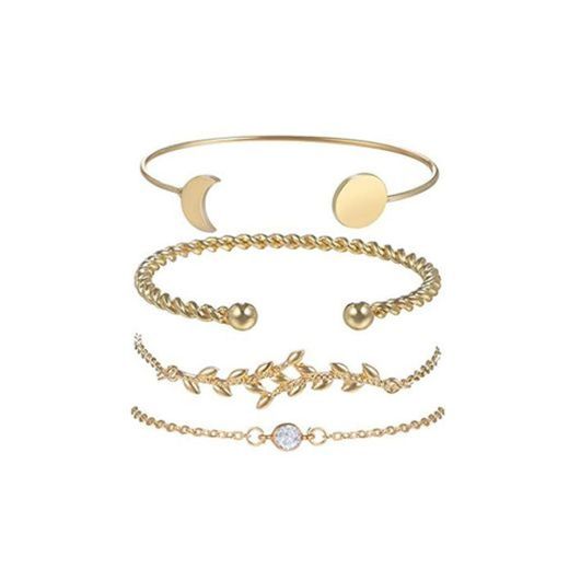 Conjunto de pulseras de cristal de lujo con luna de oro y