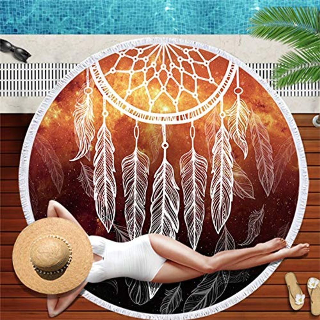 Social YOYOLIFE Toalla de Playa Toalla De Playa Redonda Microfibra Atrapasueños Pluma Impresa Baño Toalla Adultos Baño Tolla Manta 1Pc