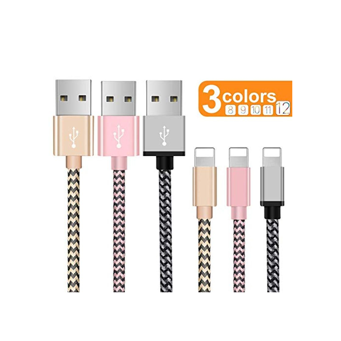 Electronic OTISA Cable Phone Cargador [3Pack 1.5M] USB Adaptador Compatible con Phone XS/XR/X/8