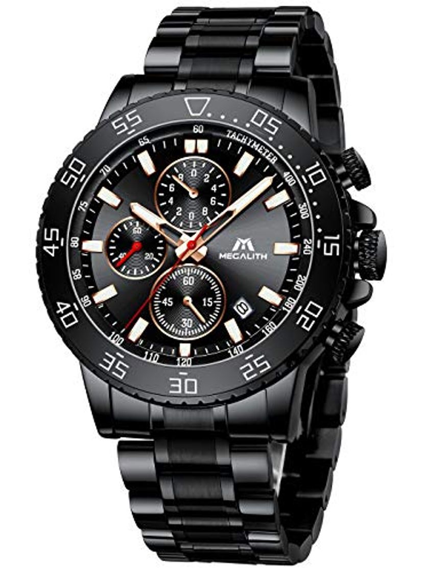 Social MEGALITH Relojes Hombre Reloj Cronografo Elegante Azul Acero Inoxidable Luminosos Impermeable de Diseño Relojes Grandes de Pulsera Negro Deportivos Analogicos Fecha