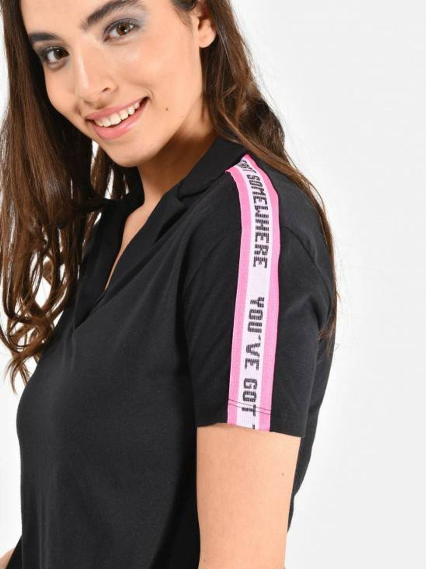 Social Playera Cropped Franja - Cuidado con el Perro