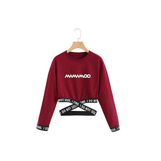 NCTCITY KPOP MAMAMOO Sudaderas Corto Camisa de Manga Larga Impresión Pullover Hip Hop Crop Tops Blusa Casual Suelto Suéter Otoño e Invierno para Mujeres Fans Solar MOONBYUL WHEEIN HWASA