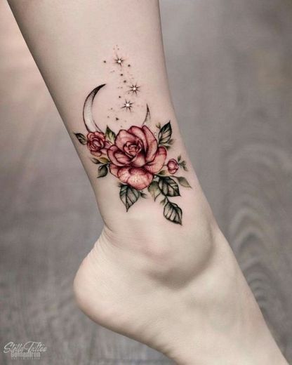 #ankletattoo #moontattoo #flowertattoo #startattoo #tattoosforgirls ...