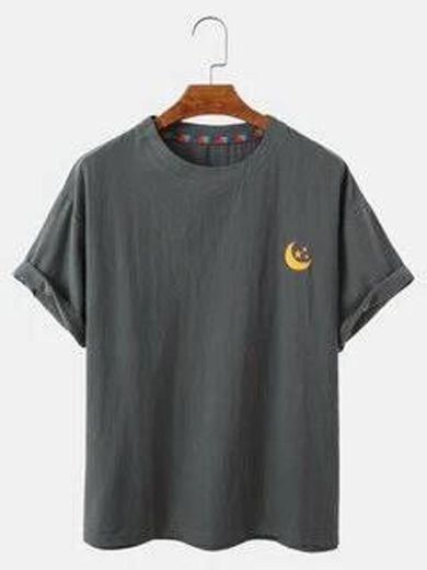 Camiseta de color liso con bordado de luna