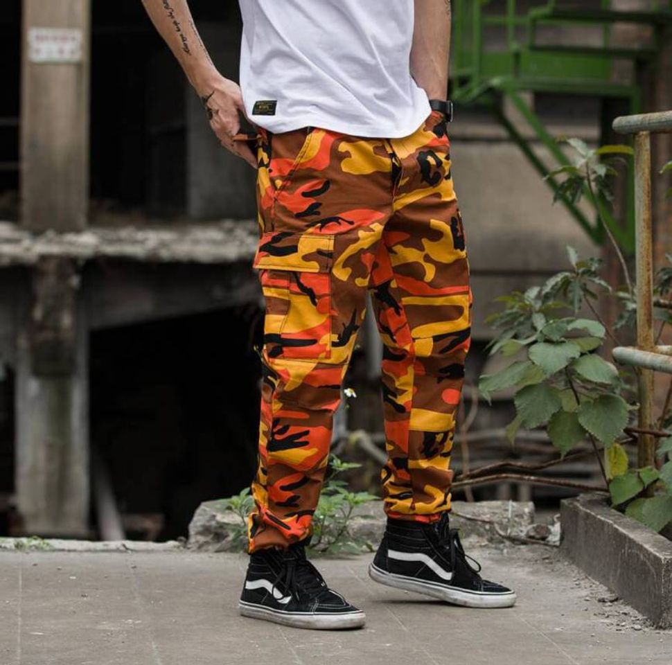 Fashion calça camuflada laranja hype