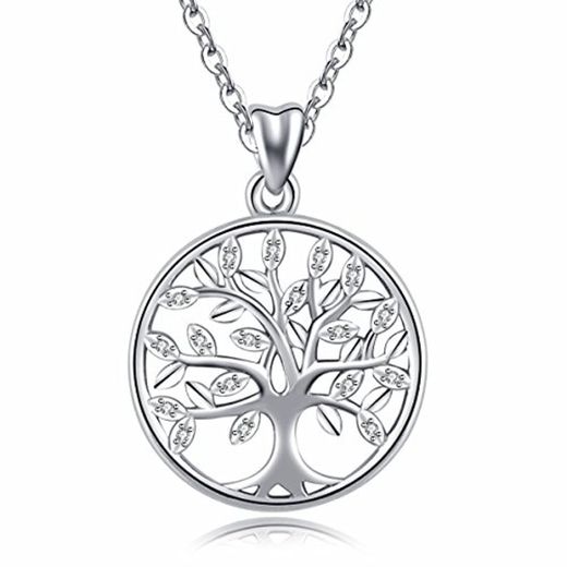 CELESTIA s925 Estampado Plata de Ley Céltica del árbol de La Vida Colgante Collar de Cadena de Joyería Antiguo para Niñas Mujeres