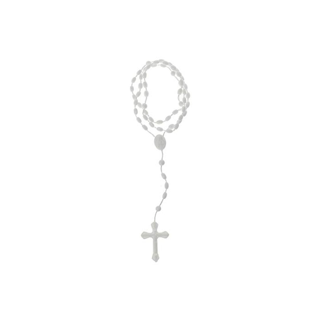 Product LLLucky Luminoso Cruz Collar plástico Rosario Perlas catolicismo religioso Collar joyería Blanco