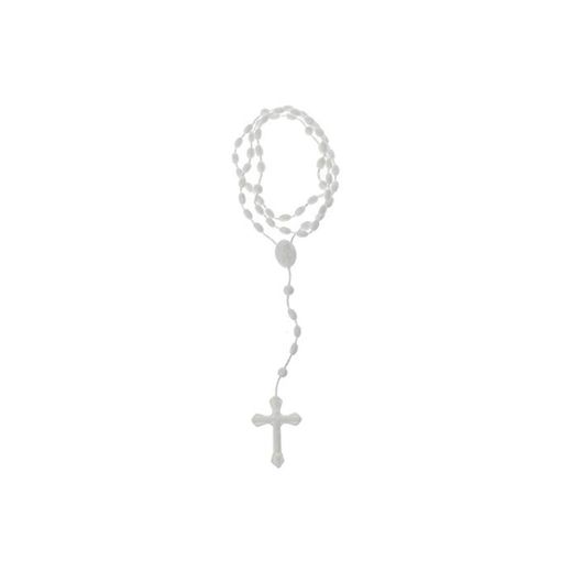 LLLucky Luminoso Cruz Collar plástico Rosario Perlas catolicismo religioso Collar joyería Blanco