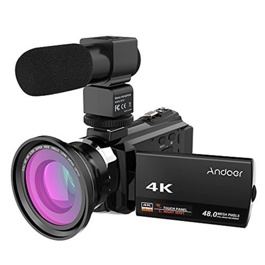 Andoer 4K 1080P 48MP WiFi Cámara de Video Digital Grabadora de Videocámara