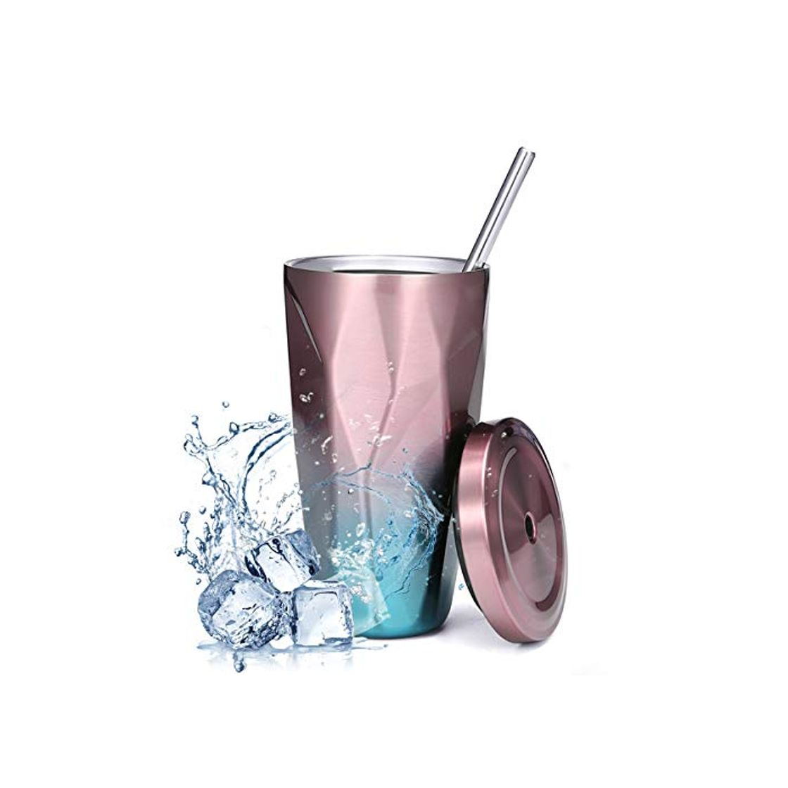 Productos KINGSO Termo Taza 480 ml, Vaso Termico de Viaje con Pajita y