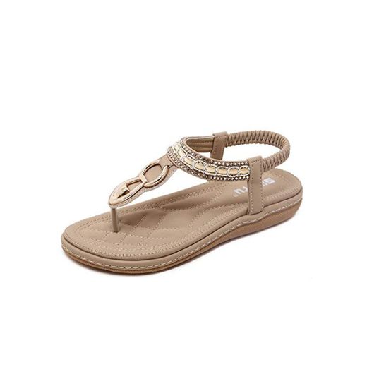 QIANWEIXI Sandalias Planas Mujer Bohemia Zapatos Mujer Sandalias String Bead Flip Flop