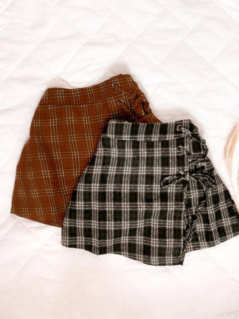 Social Short Saia Xadrez Cotelê — DARLANE LIMA MODA FEMININA
