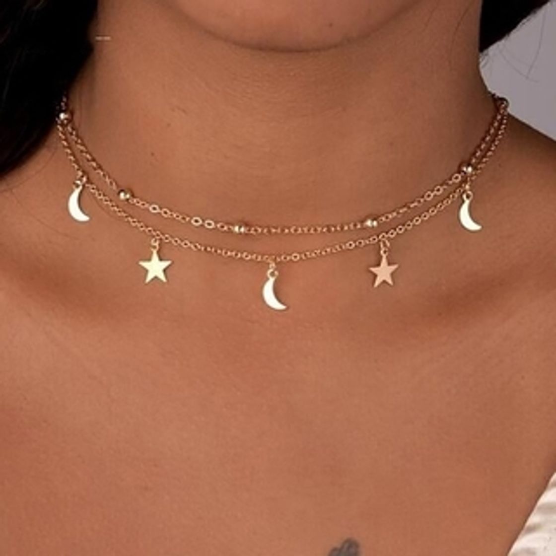 Moda Colar Dourado Lua e Estrelas Aesthetic — Shopee