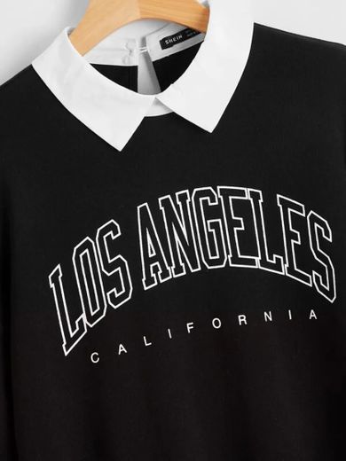 Suéter com colarinho e estampa Los Angeles — SHEIN