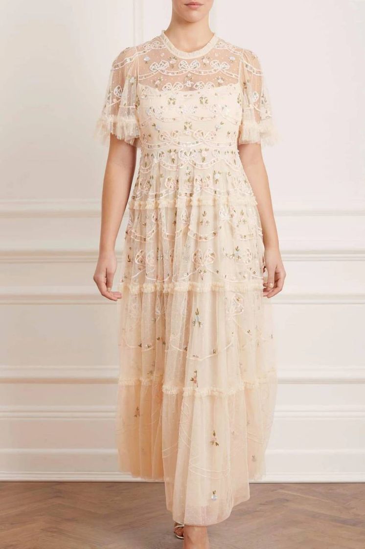 Social Vestido Champagne Ditsy Ribbon – Needle & Thread