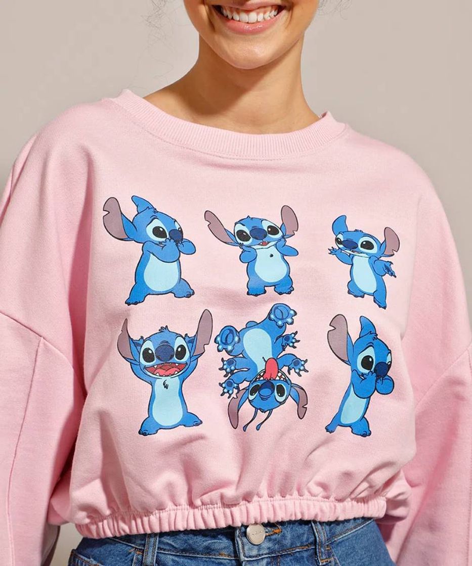 Social Blusão Cropped Stitch Disney Rosa — C&A