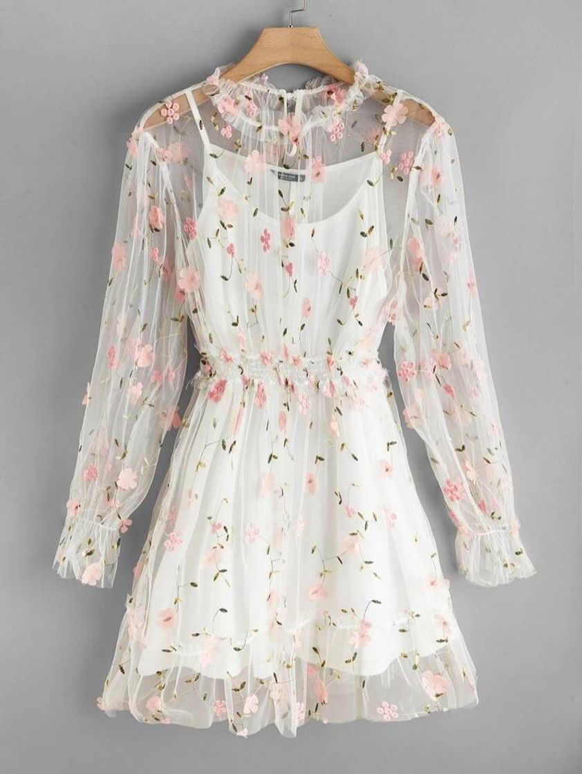 Social Vestido com Aplique Floral Romântico Branco — SHEIN Curve