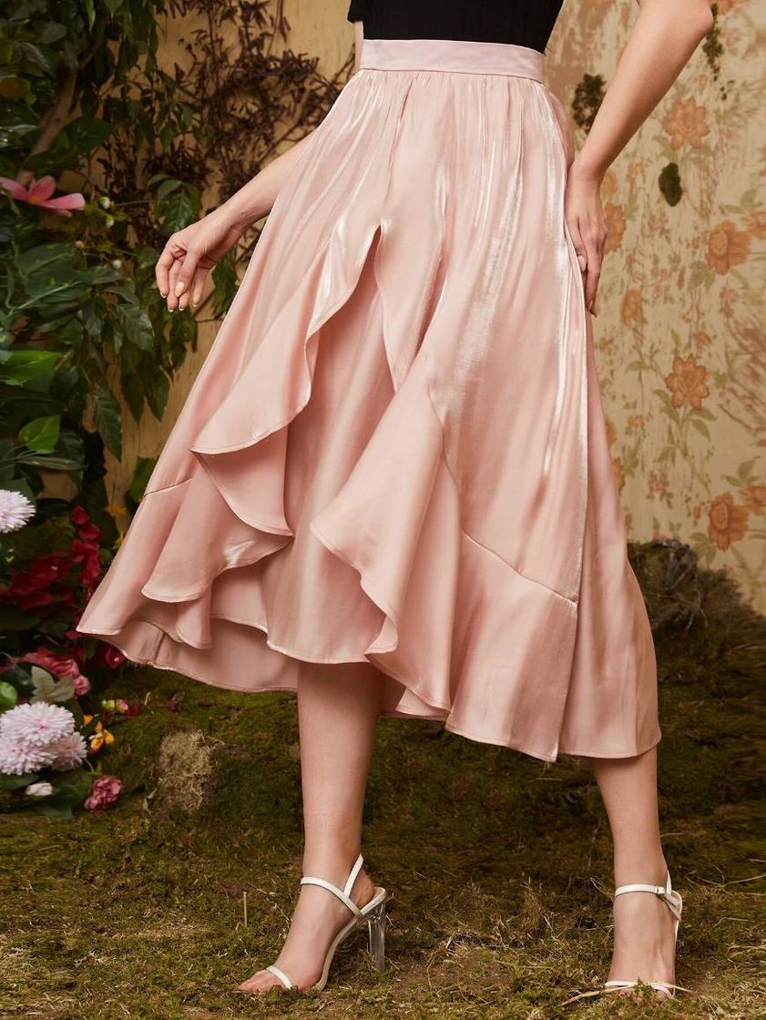 Social Saia Romântica Rosa com Zíper — SHEIN Skirt 