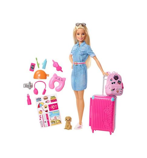 Barbie Vamos de Viaje, muñeca Barbie con accesorios, regalo para niñas y