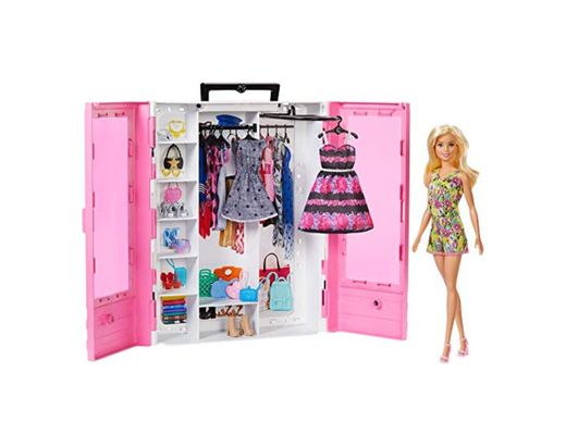 Barbie Fashionista Armario portable con muñeca incluida, ropa, complementos y accesorios de