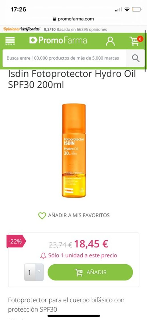 Productos Isdin Fotoprotector Hydro Oil SPF30 200ml

