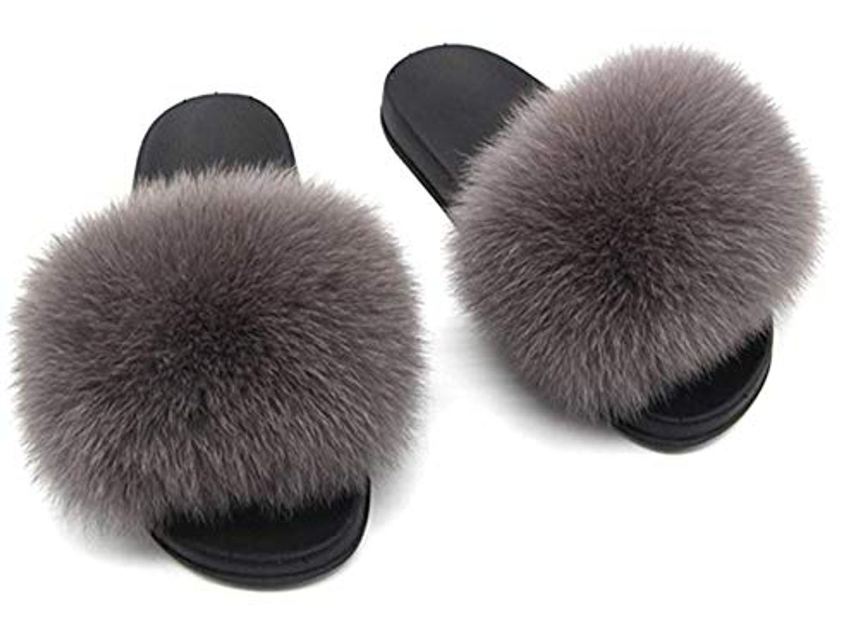 Moda ZHANGYY Faux Fur Sliders Slippers Flat Fluffy Slip On Chanclas Zapatos para Mujer Damas