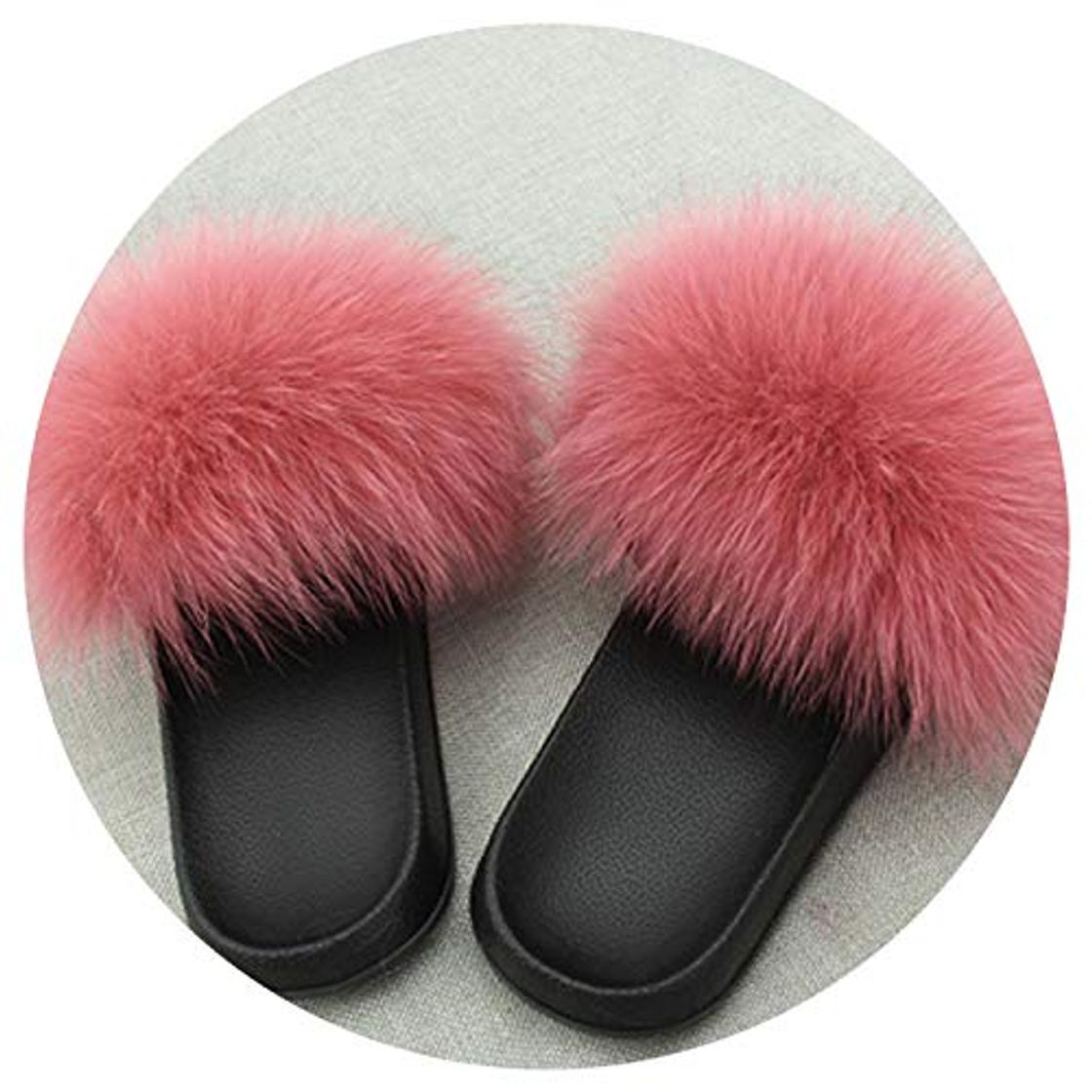 Moda Real Fox Fur Slides Summer Open Toe Fluffy Real Hair Pantuflas Planas