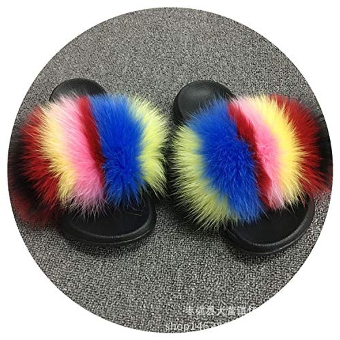 Moda Real Fox Fur Slides Summer Cute Fluffy Raccoon Fox Pantuflas Natural Fashion