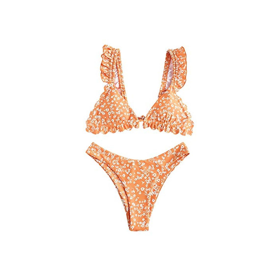 Social ZAFUL - Bikini de corte alto con volantes y flores para mujer