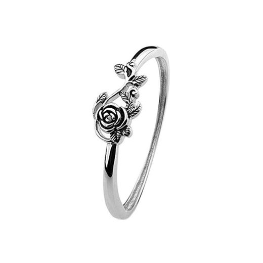 Happyyami Vintage Rose Flower Ring Tibetan Sterling Silver Wedding Ring Finger Jewelry