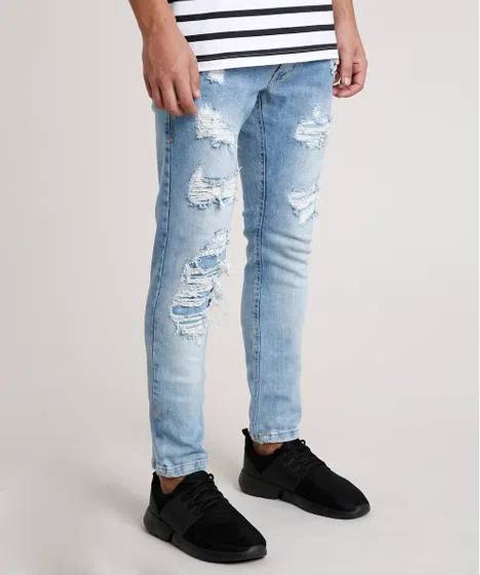 Fashion Calça Jeans Skinny Destroyed