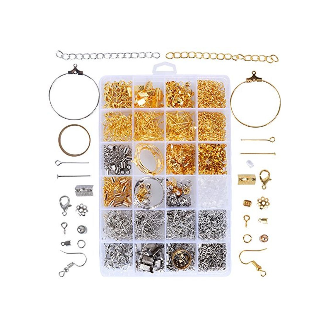 ❤1745pcs Kit Accesorios Joyería Artesanía Fabricación Joyas Material Pendientes Collar Pulsera Color Oro Plata