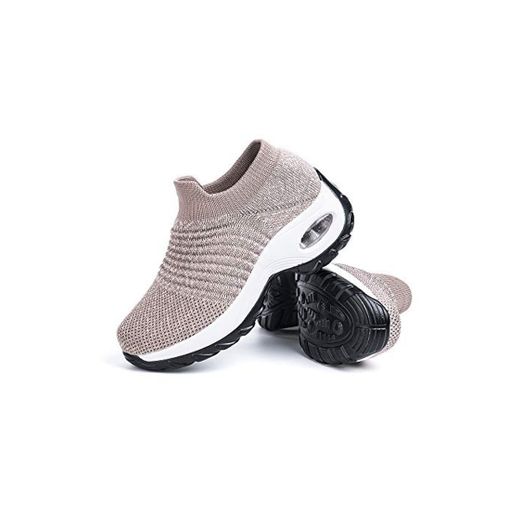 Zapatillas Deportivas de Mujer Zapatos Running Fitness Gym Outdoor Sneaker Casual Mesh Transpirable Comodas Calzado Caqui Talla 43
