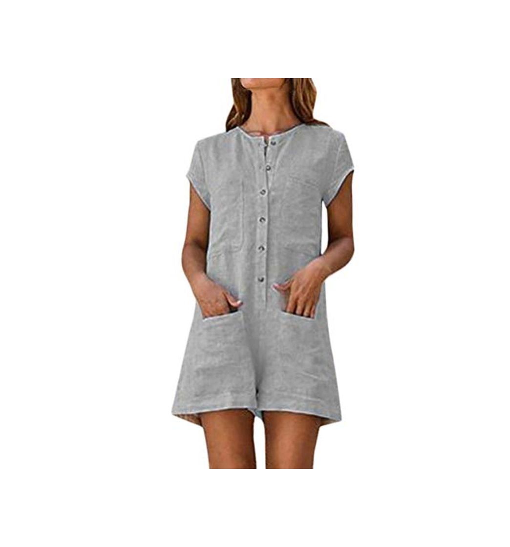 Social ORANDESIGNE Mono Mujer Elegante Corto Verano Casual Pantalones Talla Grande Moda Baggy Lino Bolsillos Jumpsuit Playsuit Shorts Gris ES 36