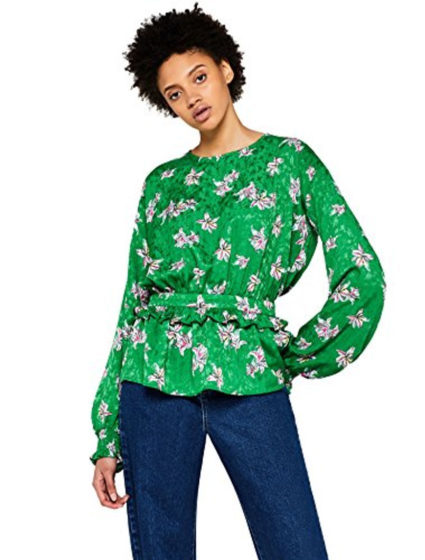 Products Marca Amazon - find. Blusa Floral con Volante Mujer, Verde