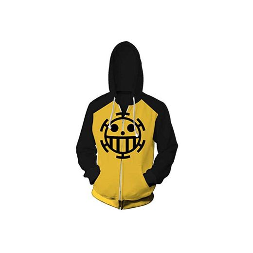 One Piece Sudadera con Capucha Trafalgar Law Hoodie Anime Sudadera Traje de Cosplay Cremallera de algodón Jolly Roger The Heart Pirates Crew Casual Pullover Jumpers Bolsillos