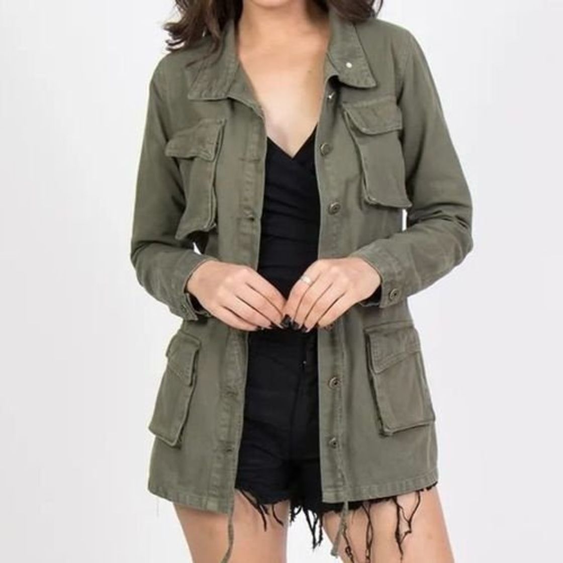 Fashion Jaqueta Feminina Verde Militar