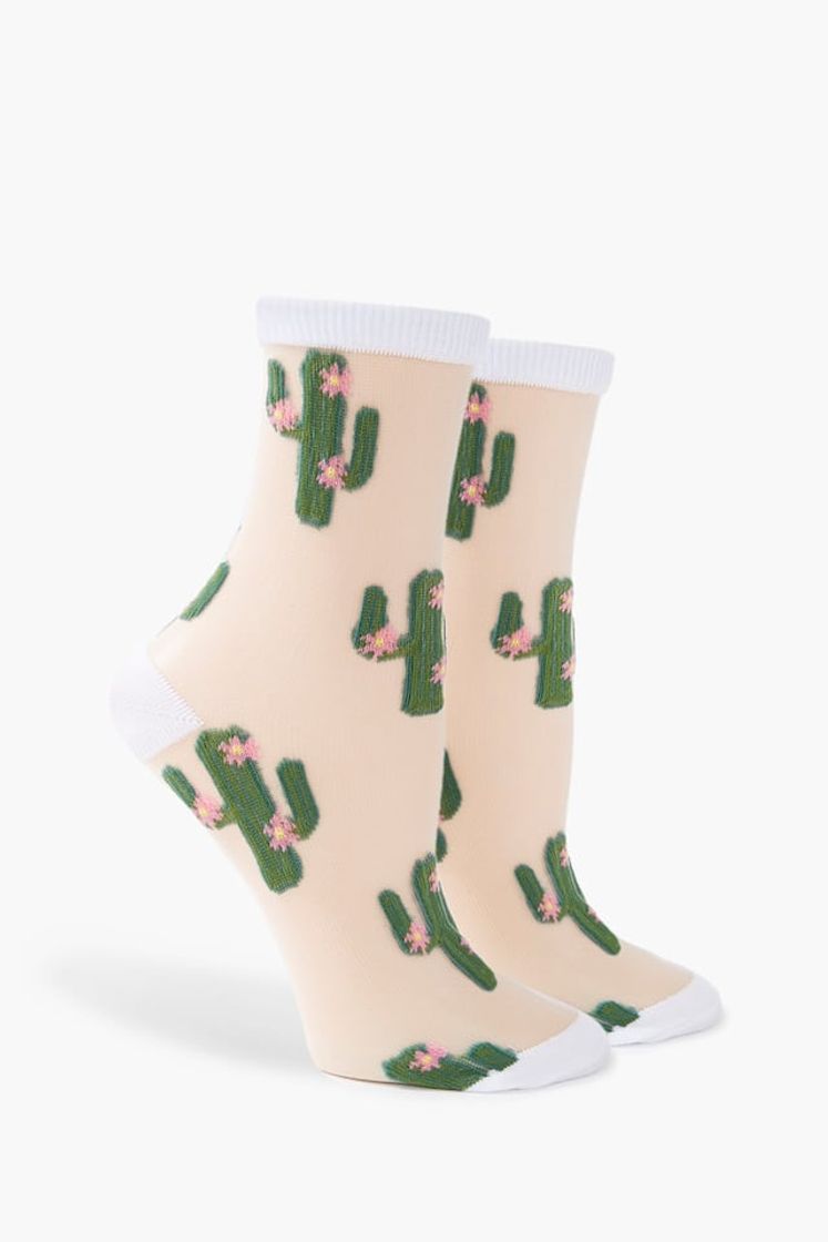 Fashion Sheer Cacti Crew Socks | Forever 21