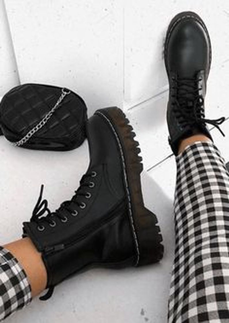 Moda Bota Coturno Gigil Plataforma Tratorado Feminino - Preto 